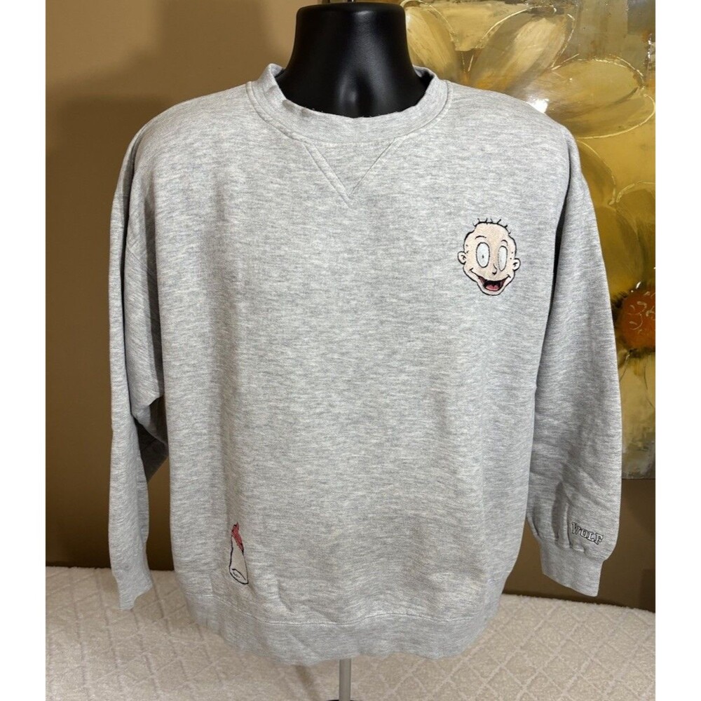Vintage Wolf 90s Rugrats Show Tommy Pickles 2 Sided Embroidered Sweatshirt Large - Picture 3 of 16